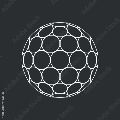 Geometric Sphere with Octagonal Pattern on Dark Background Minimalist Design