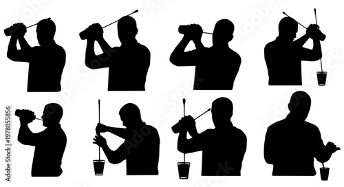Mixology & Bar Scene Vector Icons – Bartender, Shaking & Serving Drinks