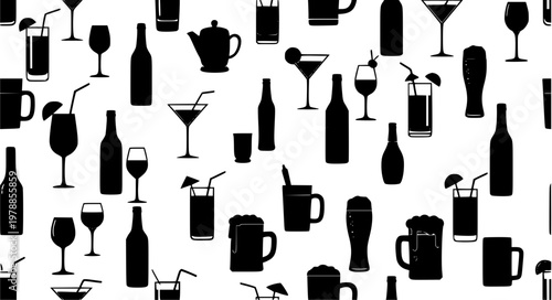 Alcohol Pattern Vector Icons – Seamless Drinks, Bottles & Glasses