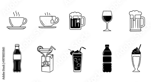 Minimal Line Alcohol Vector Icons – Wine, Beer & Cocktails