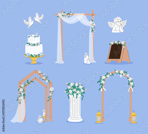 Set of Decorative Floral Wedding Ceremony Arches.