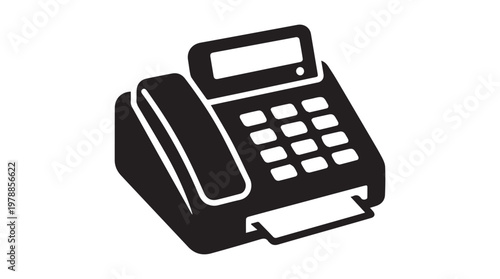 3D render of modern black office fax machine with digital display and keypad for business communication