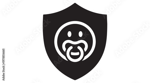 Minimalist black shield emblem with baby care symbol for protection and parenting concepts