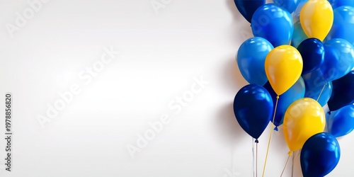 Colorful Balloons in Shades of Blue and Yellow Fill the Corner of a Room for ...