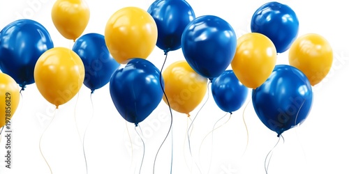 Colorful Balloons in Shades of Blue and Yellow Fill the Corner of a Room for ...