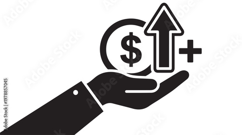 Hand holding dollar sign with upward arrow symbolizing financial growth and investment success