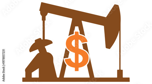 Oil pump jack silhouette with dollar sign symbolizing energy finance and economic growth at dusk