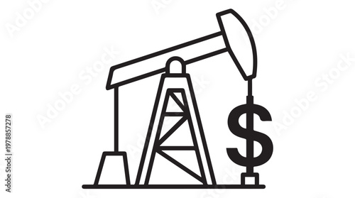 Oil pumpjack magnifying money symbol illustrating energy investment and financial growth concept