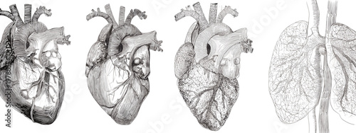 Artistic Illustration of Heart and Lungs Representing Human Anatomy and Health Concepts
