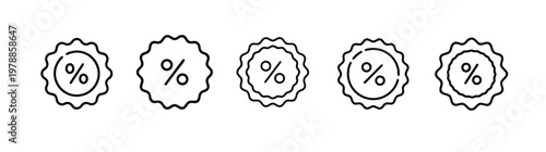 Discount and percentage line icons set featuring various percent symbol labels and promotion badge tags more vector illustration with editable stroke.