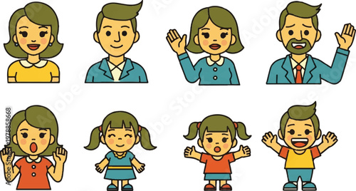 Family and individuals vector set with various expressions and gestures
