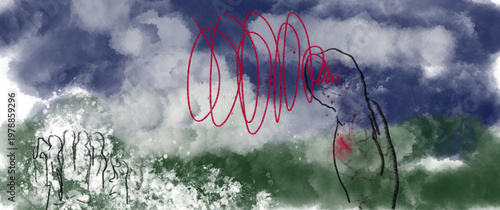 	
Dessin d'un homme souffrant de dépression et d'anxiété. Maladie mentale. 