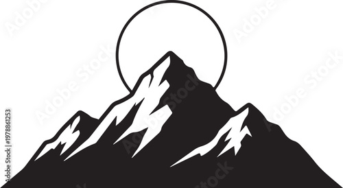 Black and white mountain landscape silhouette.