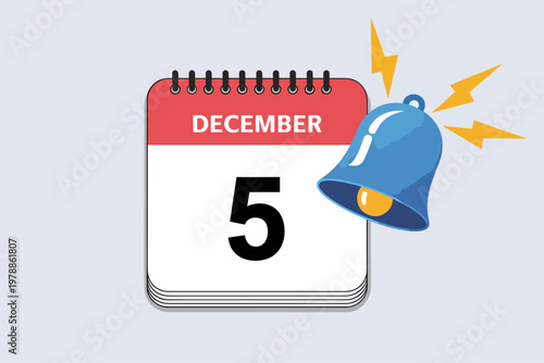 December calendar icon, reminder bell, notification symbol, vector graphics
