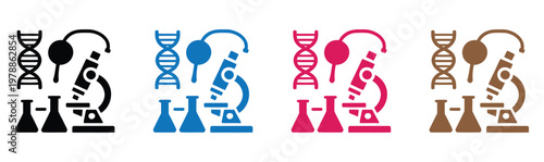 flat design science lab icons with dna beakers test tubes and microscopes in vibrant colors
