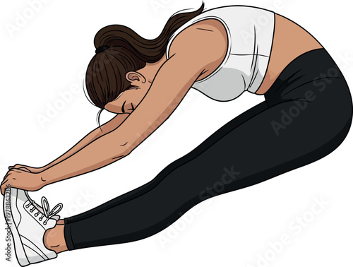 Person performing a stretching exercise with a focus on hamstring and lower back flexibility Vector