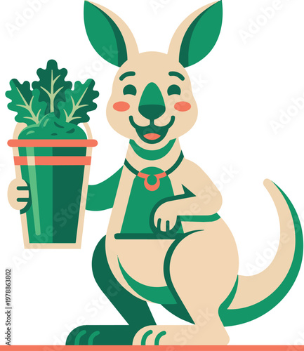 Kangaroo mascot holding a kale smoothie