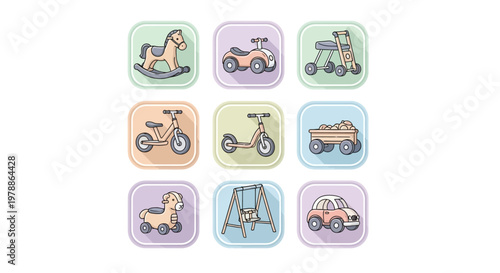 Colorful Toy Vehicles and Bicycles.