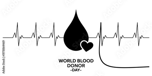 A minimalist black and white graphic design representing the importance of world blood donor day. Vector, illustration