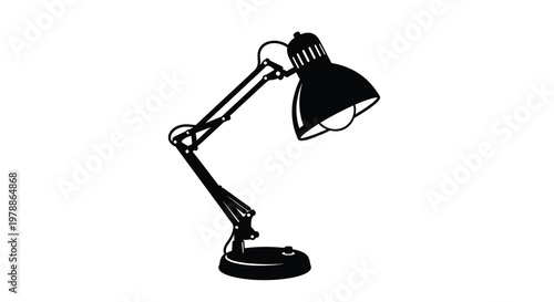 A sleek black desk lamp design presented as a silhouette