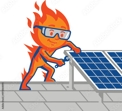 Solar installer sprite fixing panel on roof