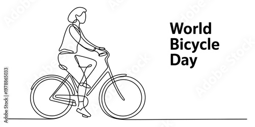 A continuous line drawing of a person riding a bicycle to celebrate the annual world bicycle day Vector, illustration