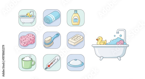 Bathroom icons with rubber duck.