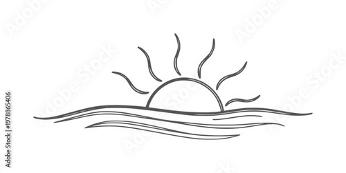 Simple line of a sun rising over wavy water sunrise waves