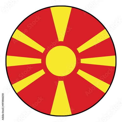 North Macedonia Flag in Circle Shape with Black Outline
