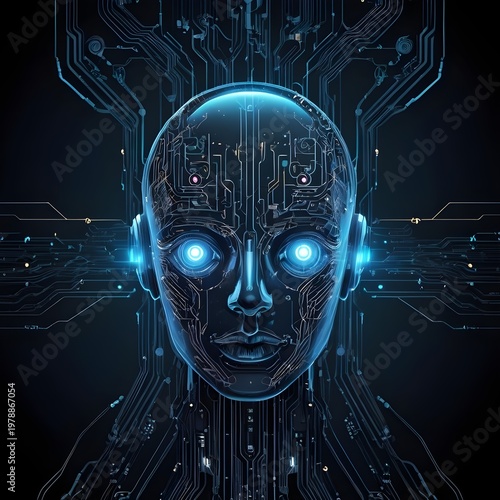 Glowing Microchip with Binary Code and Circuit Traces