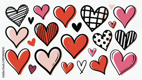 Hand-drawn colorful hearts collection for love, romance, and Valentine's Day designs