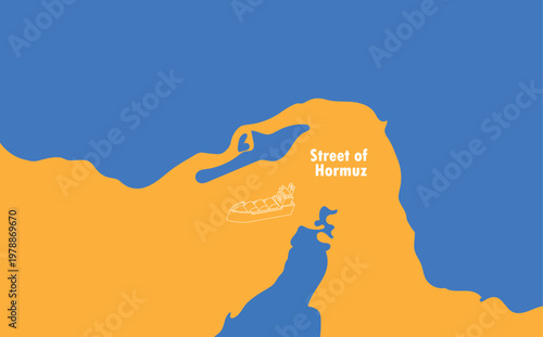 Map illustration of the strait of Hormuz between Iran and Oman in Asia