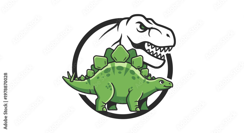 Fototapeta premium Dinosaur logo with green and white illustration.