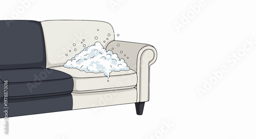 Vector illustration of sofa cleaning with foam and bubbles, showing a clean and dirty side, perfect for home maintenance services.