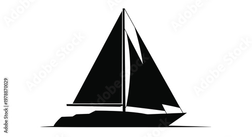 Simple black sailboat graphic against a white background silhouette