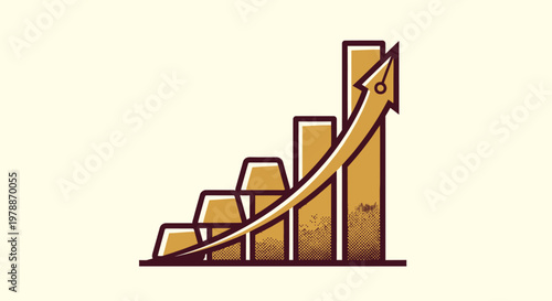 A growing bar chart with an upward trend.