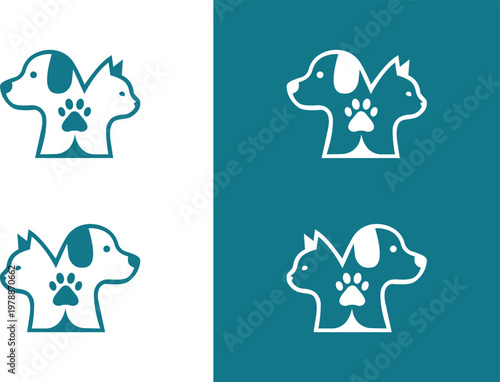 Dog And Cat Combined Logo Design With Paw Icon Modern Minimal Pet Care Branding Concept For Veterinary Animal Services And Clinics