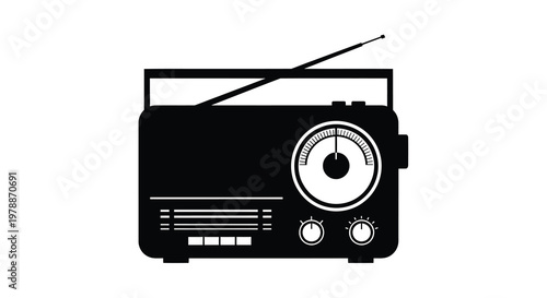 Vintage transistor radio with extended antenna a striking silhouette