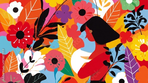 Colorful Floral Design Featuring a Woman in a Vibrant Setting During Daytime