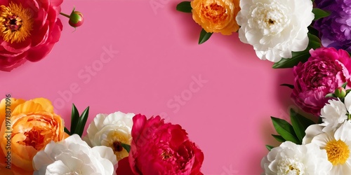 Colorful Arrangement of Flowers on a Green Background for a Spring Celebratio...