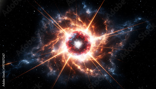 Red and orange nebula exploding in deep space explosion