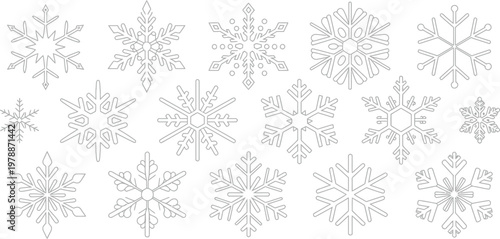 Snowflake icons, winter decorations, frosty designs, 13 snowflakes