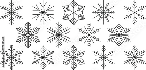 Black snowflakes, winter icons, frosty designs, 13 snowflake graphics