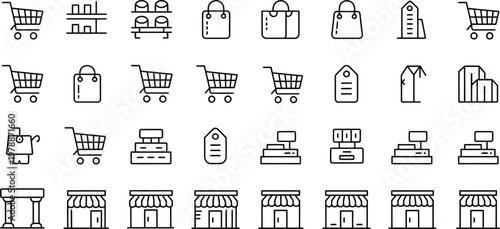 Ecommerce icons, shopping cart, store, payment, checkout, online shopping, retail