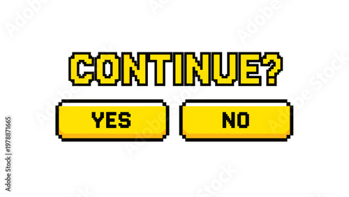 Retro yellow pixel art game menu with yes and no options