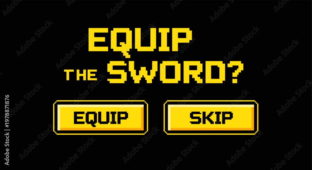 Fototapeta premium Retro pixel art game interface with equip sword decision panel