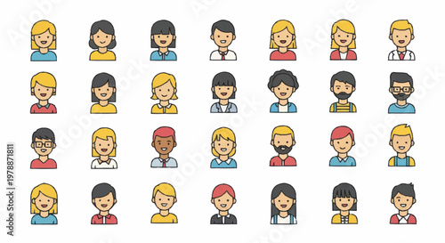Diverse Group of Cartoon People Avatars Collection.