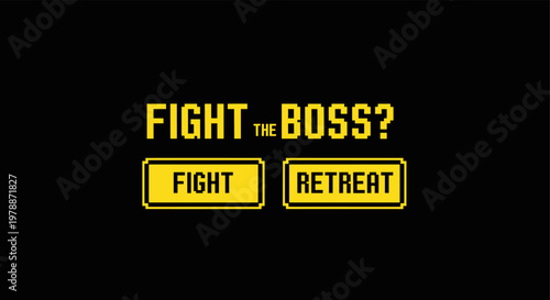 Retro style gaming interface with fight or retreat options