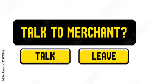 Retro pixel art game interface with merchant dialogue options