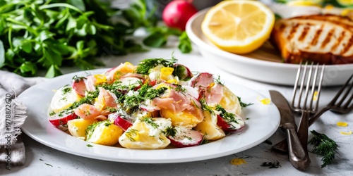 Fresh Fish Dish With Colorful Vegetables Served on a Plate for Lunch or Dinner